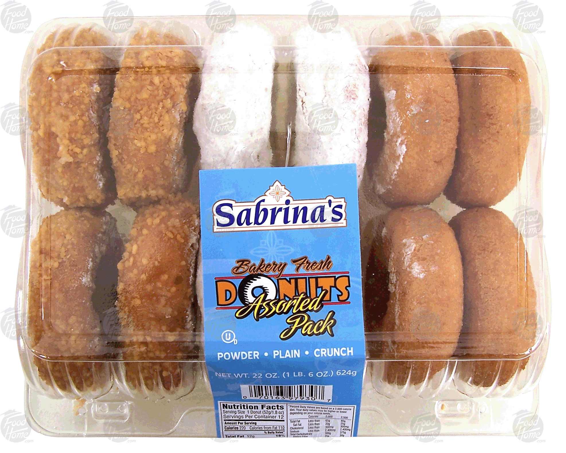 Sabrina's Donuts bakery fresh donuts, assorted pack, powder, plain & crunch Full-Size Picture